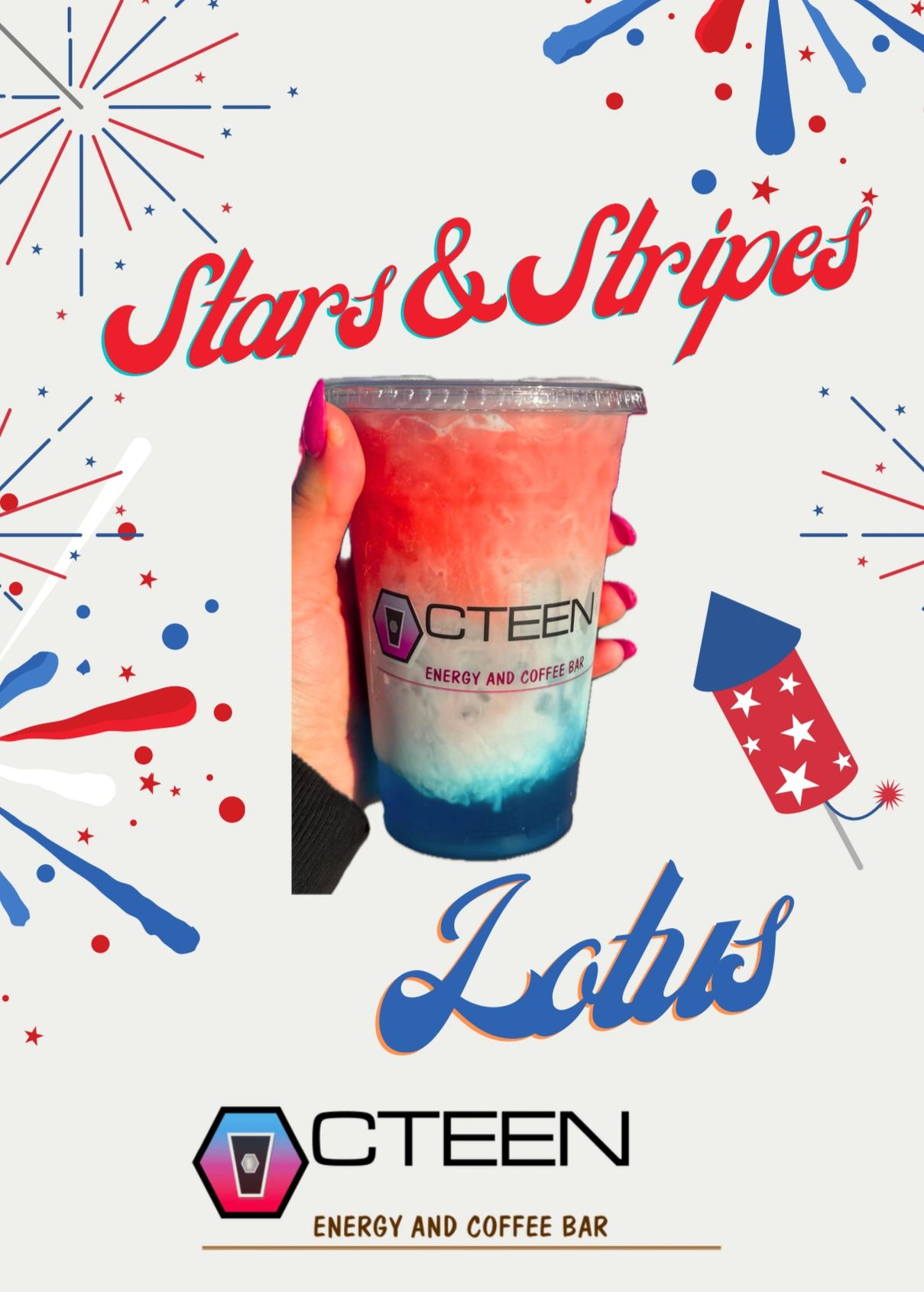 Stars & Stripes Lotus — red, white and blue layered lotus energy drink